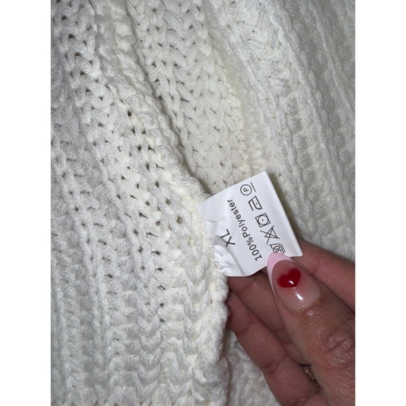 White Chunky Knit Sweater Vest Gold Hammered Buttons XL Sleeveless Cardigan a3 - Picture 5 of 5